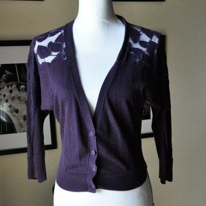 American Eagle Deep Plum Purple Crop Lace Leaf Cardigan